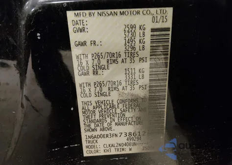 2015 Nissan Frontier Desert Runner/S/Sl/Sv from USA, damaged, VIN 1N6AD0ER3FN738612